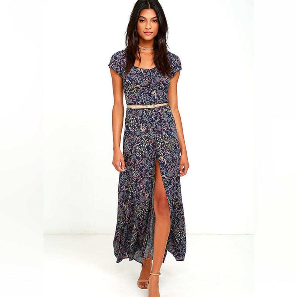 Black Swan Michel Navy Blue Floral Print Maxi Dress